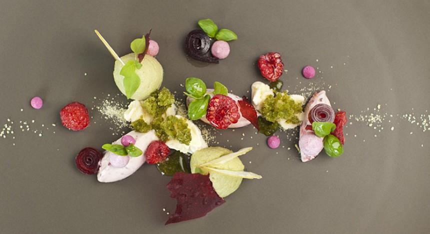 Raspberry, ginger, and herbs at First Floor Restaurant in Berlin
